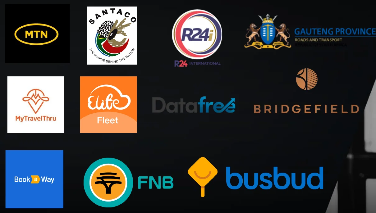 Partners: MTN, SANTACO, R24 International, Gauteng Province Roads and Transport, MyTravelThru, Elite Fleet, Datafree, Bridgefield, BookAway, FNB, Busbud
